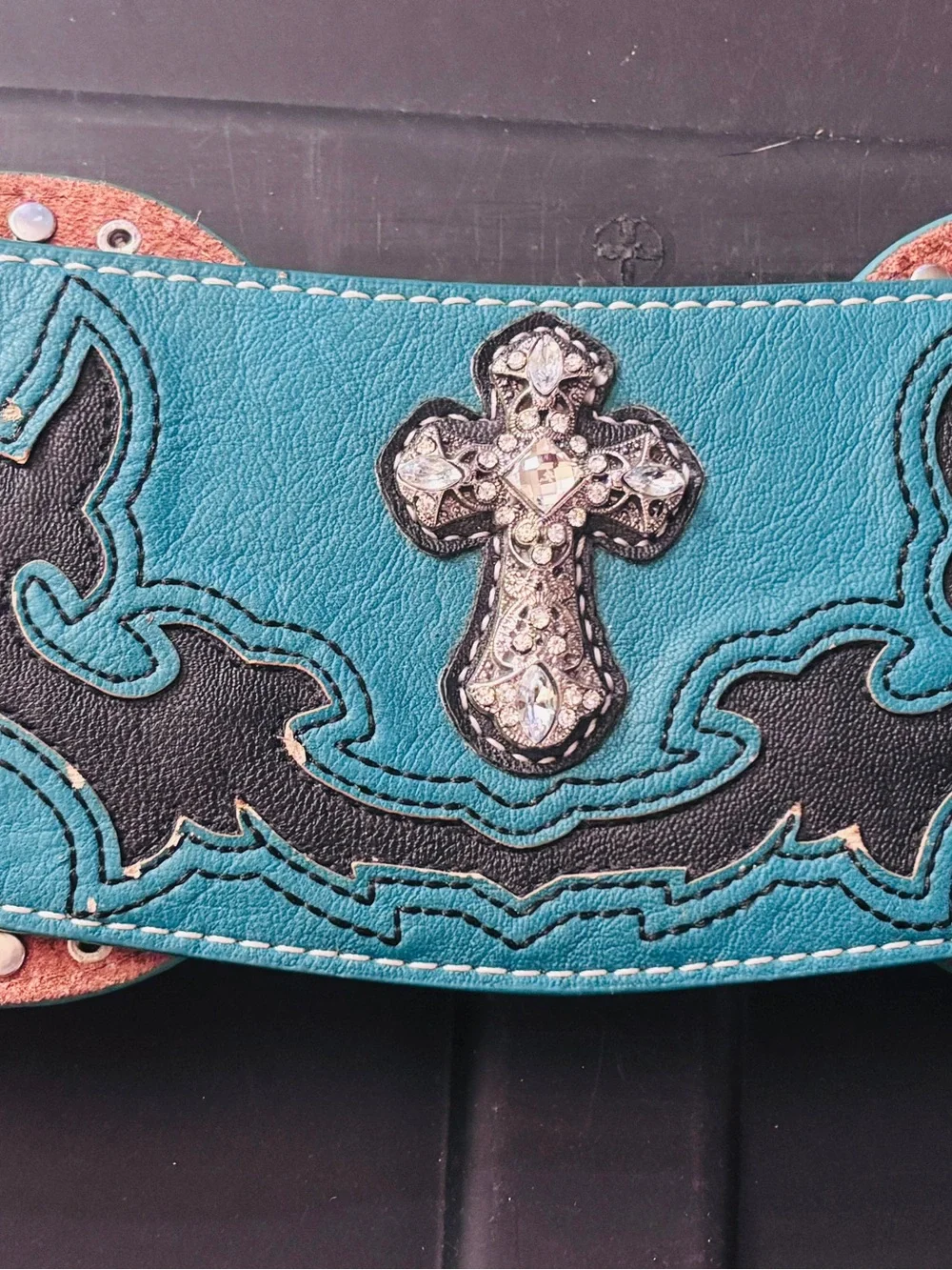 Montana West Teal Western Belt with Ornate Silver Buckle